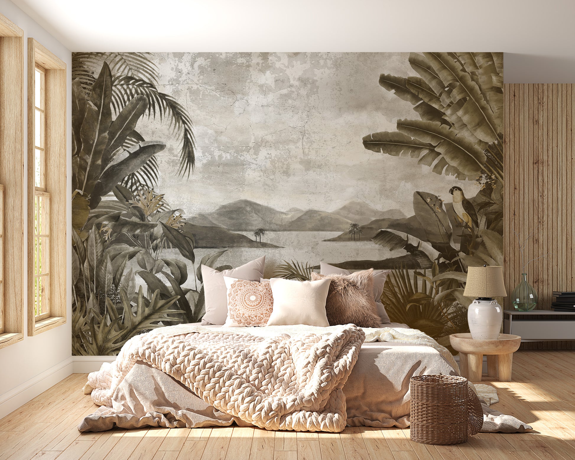 Depicting Cense Green Vintage Forest Peel & Stick Wallpaper Mural - Giffywalls