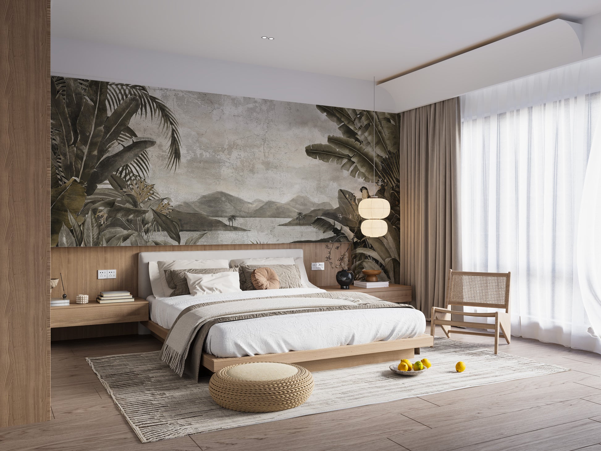 Elegant green forest wallpaper mural art
