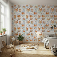 Children's Fox Portrait Gallery wall mural pastel blue gingham
