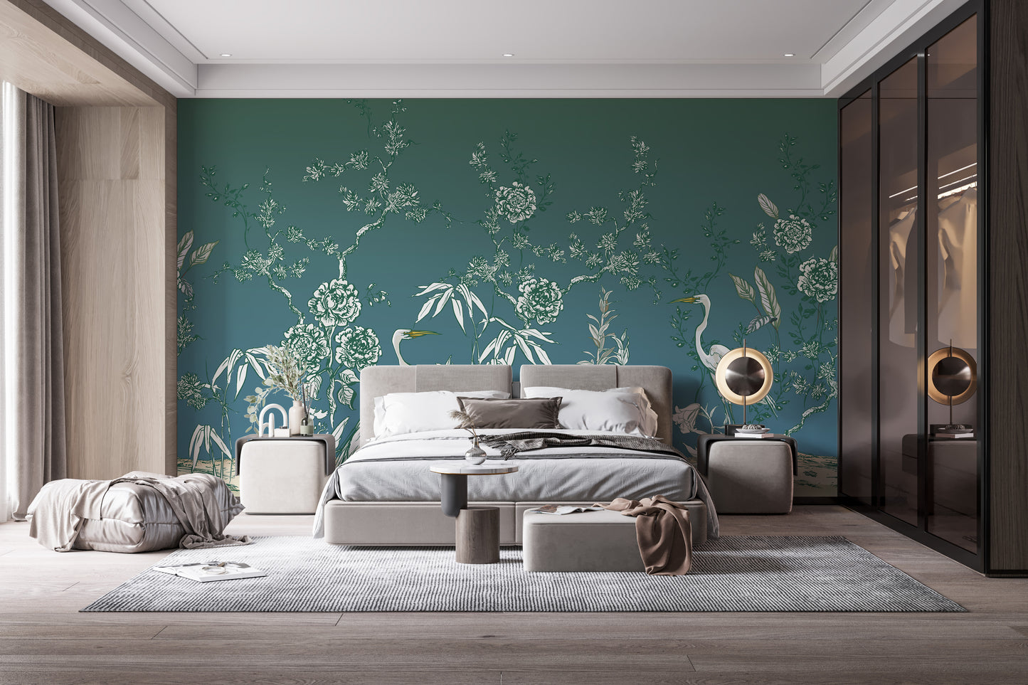 Vintage Garden Crane Birds Wallpaper Mural - Giffywalls