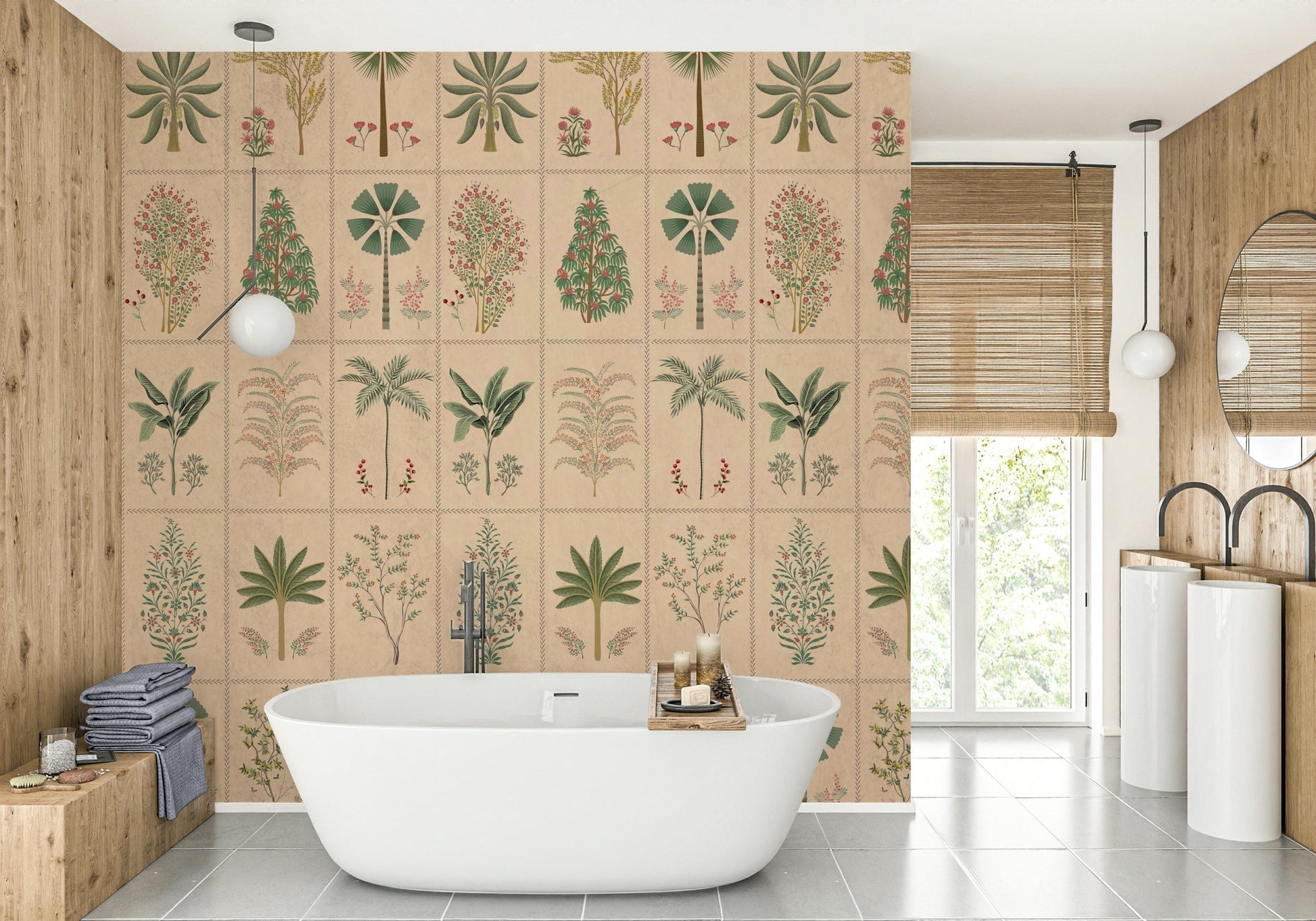 The design features a repeating pattern of soft, graceful flowers and leaves arranged in a tile-like grid.

