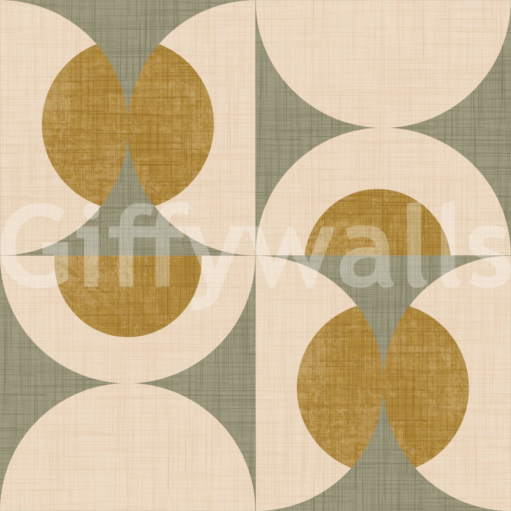 Vintage-inspired wallpaper with symmetrical circles and arcs in a subtle retro palette.