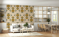 Chic vintage wallpaper showcasing layered arcs and oval shapes in calming earthy tones.
