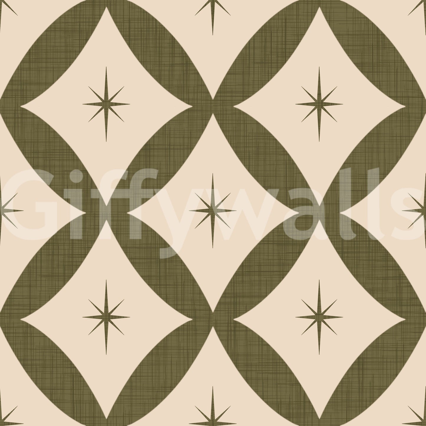 Chic mid-century wallpaper combining diamond patterns with small decorative stars.