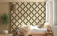 Retro geometric wallpaper showcasing interlocking diamond patterns and minimalist star details.