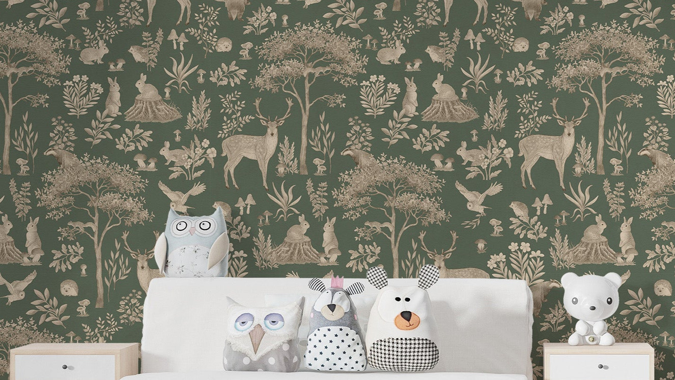 Vintage Green Wildlife Wallpaper