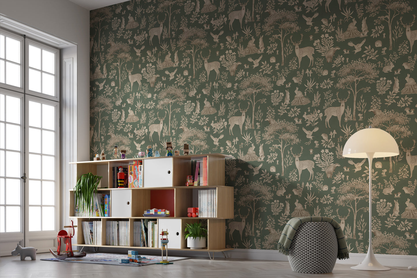 Vintage Green Wildlife Wallpaper