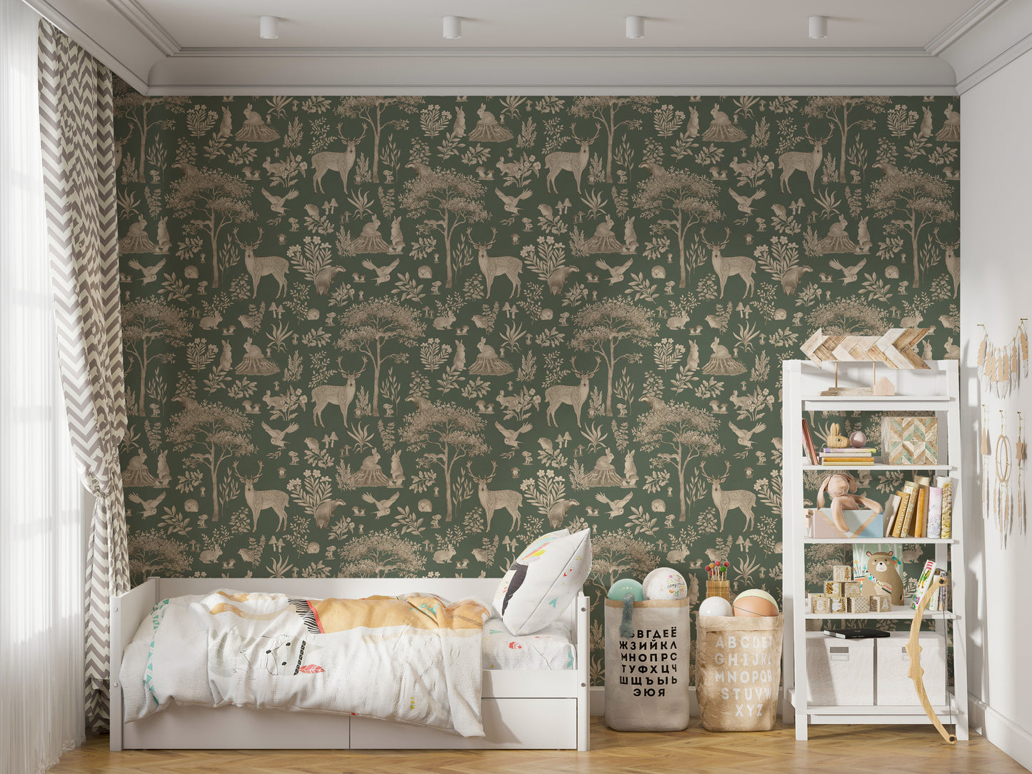 Vintage Green Wildlife Wallpaper