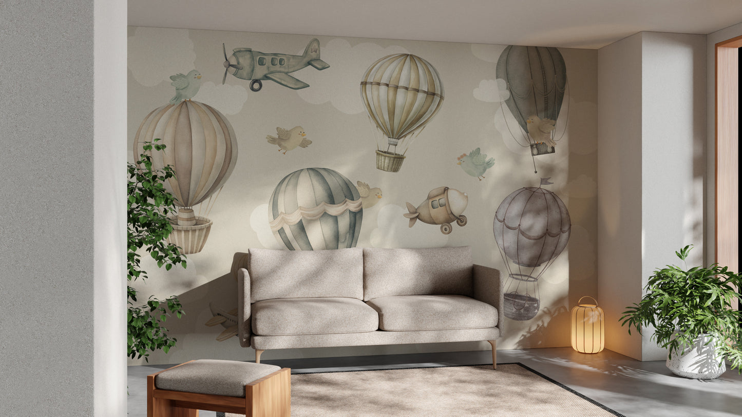 Vintage Hot Air Balloon Nursery Wall Mural