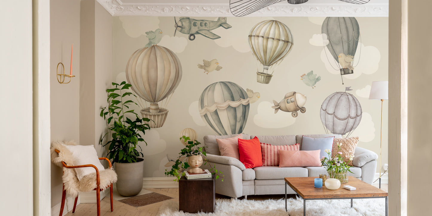 Vintage Hot Air Balloon Nursery Wall Mural