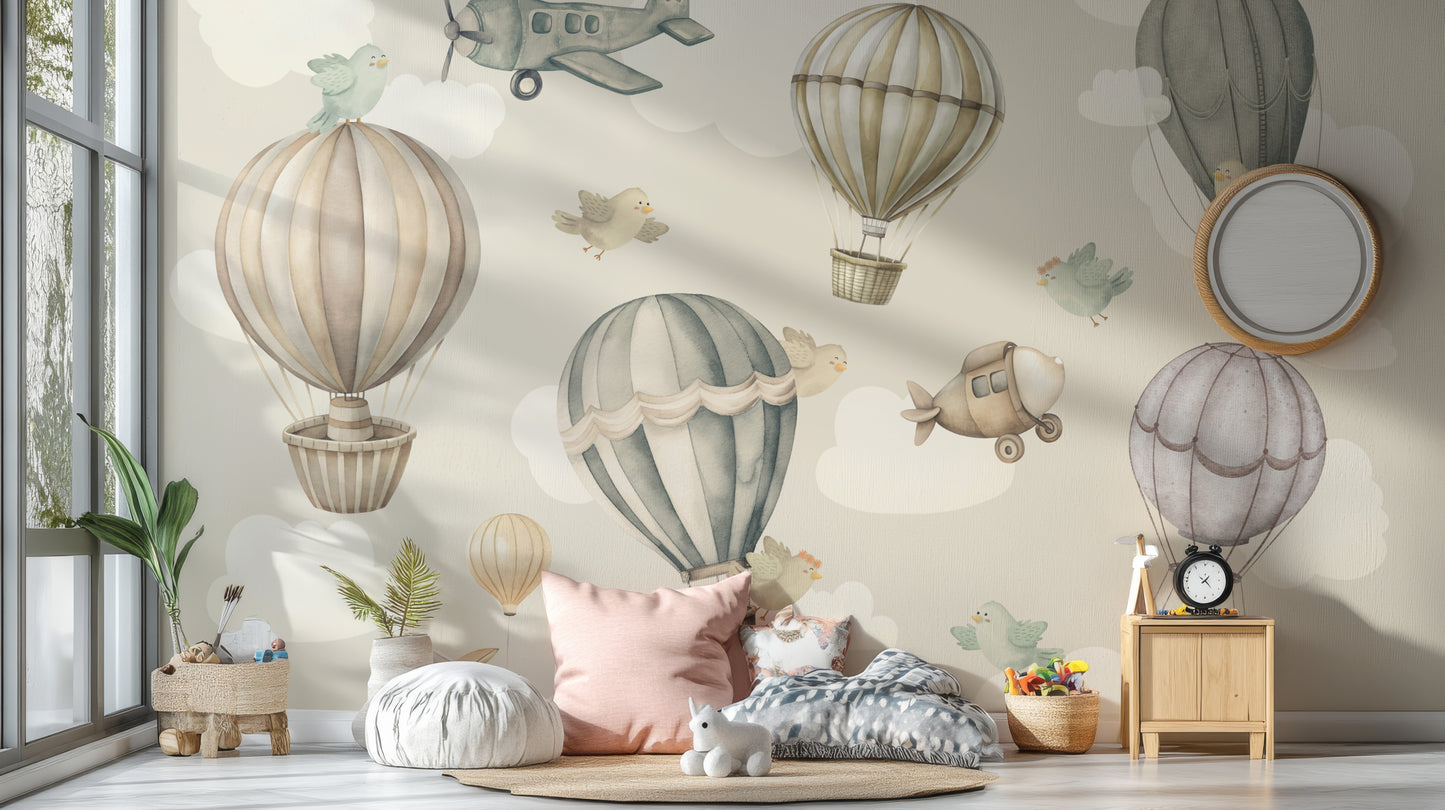 Vintage Hot Air Balloon Nursery Wall Mural