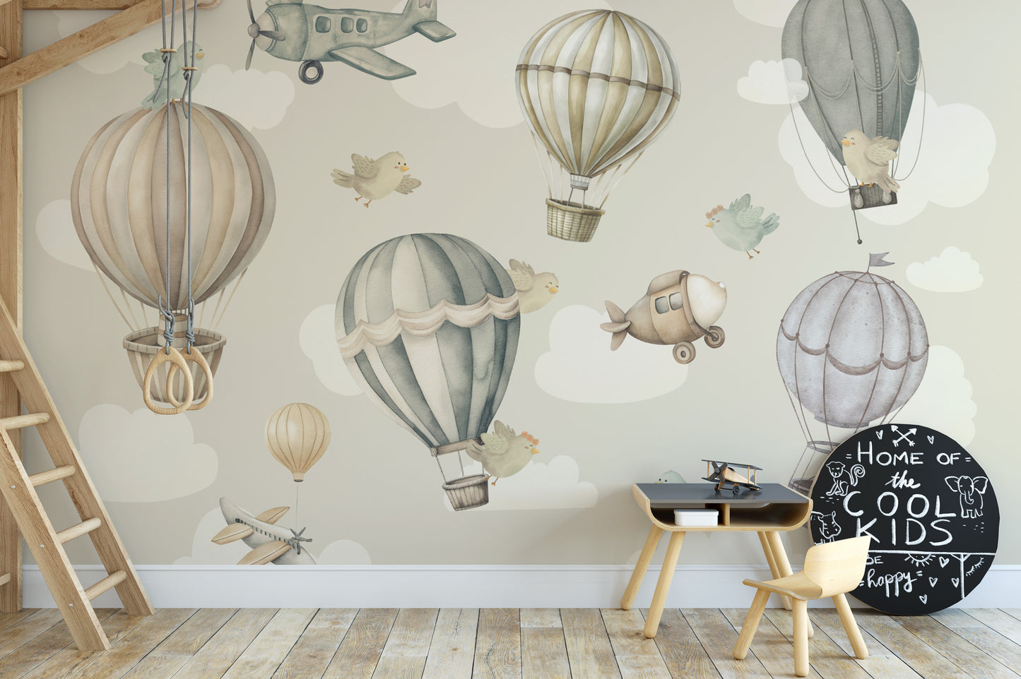 Vintage Hot Air Balloon Nursery Wall Mural