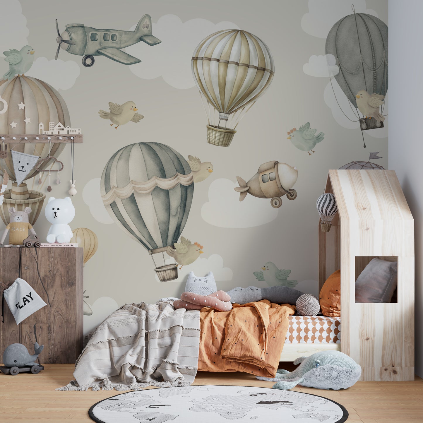 Vintage Hot Air Balloon Nursery Wall Mural