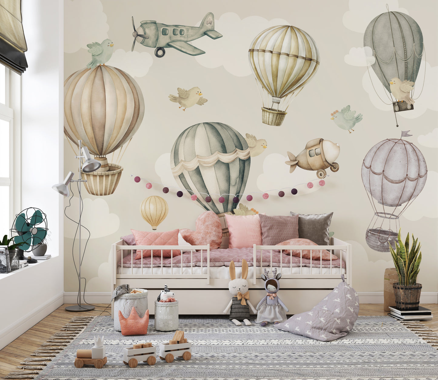 Vintage Hot Air Balloon Nursery Wall Mural