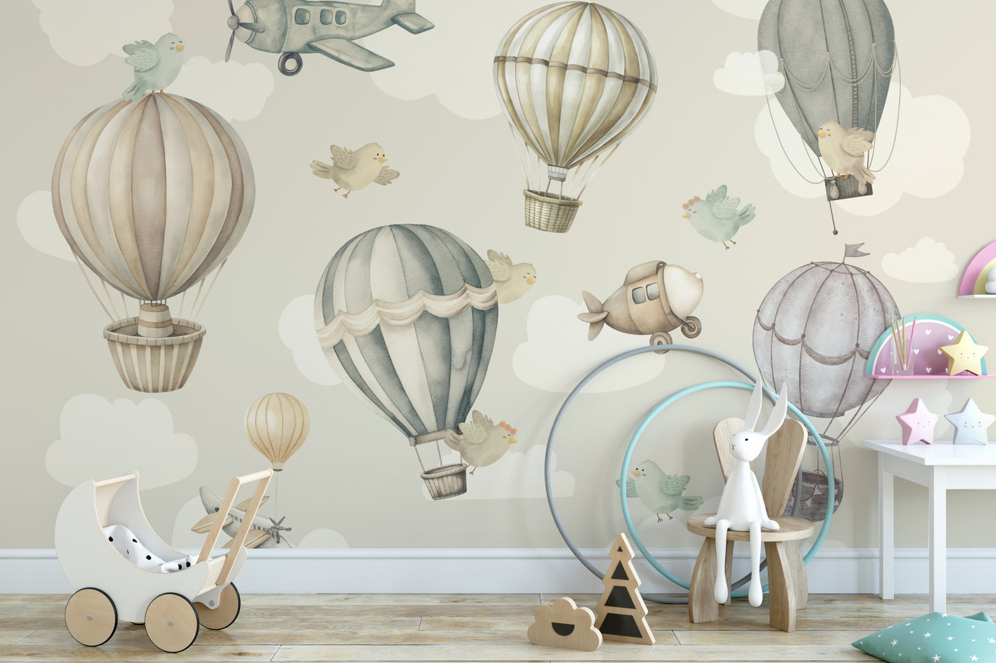 Vintage Hot Air Balloon Nursery Wall Mural