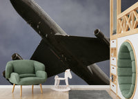 A minimalist home office with the vintage IAF wallpaper.