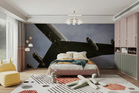 The peel and stick wallpaper showing realistic aviation textures.