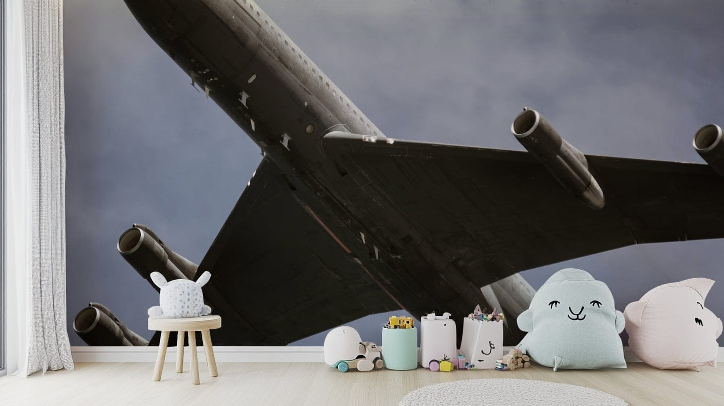 A living room featuring the vintage IAF wall mural.