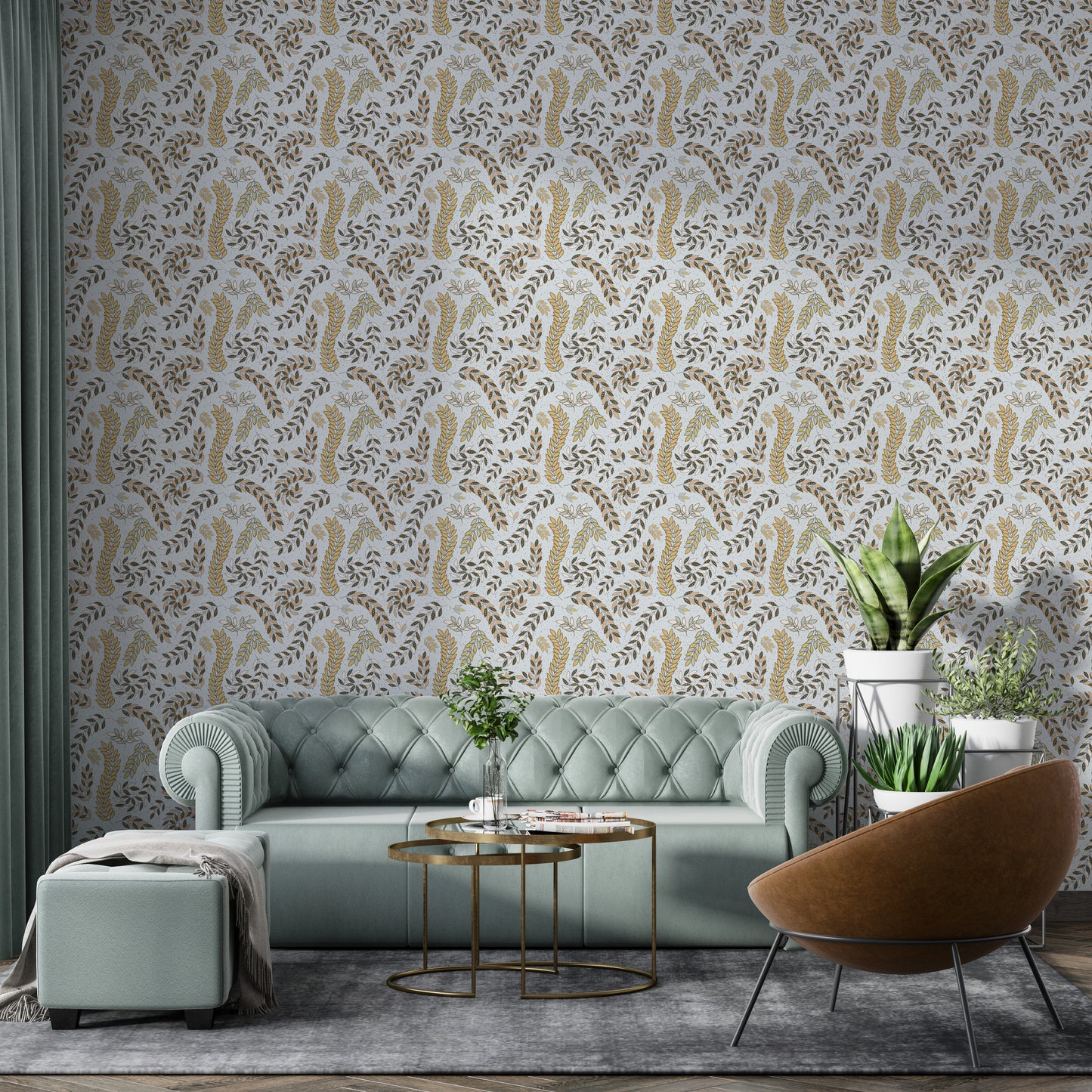Vintage Foliage Golden and Gray Wallpaper