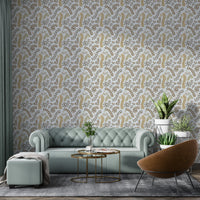 Vintage Foliage Golden and Gray Wallpaper