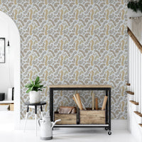 Vintage Foliage Golden and Gray Wallpaper