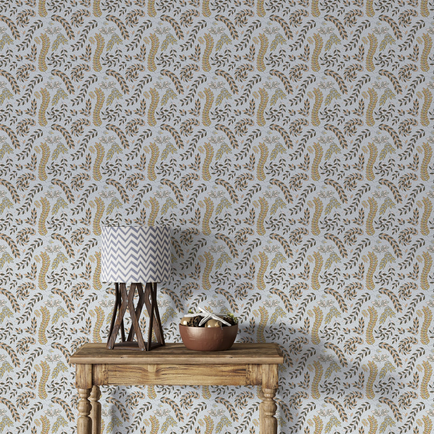 Vintage Foliage Golden and Gray Wallpaper