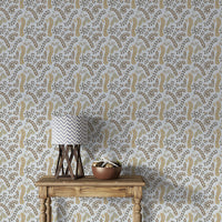 Vintage Foliage Golden and Gray Wallpaper