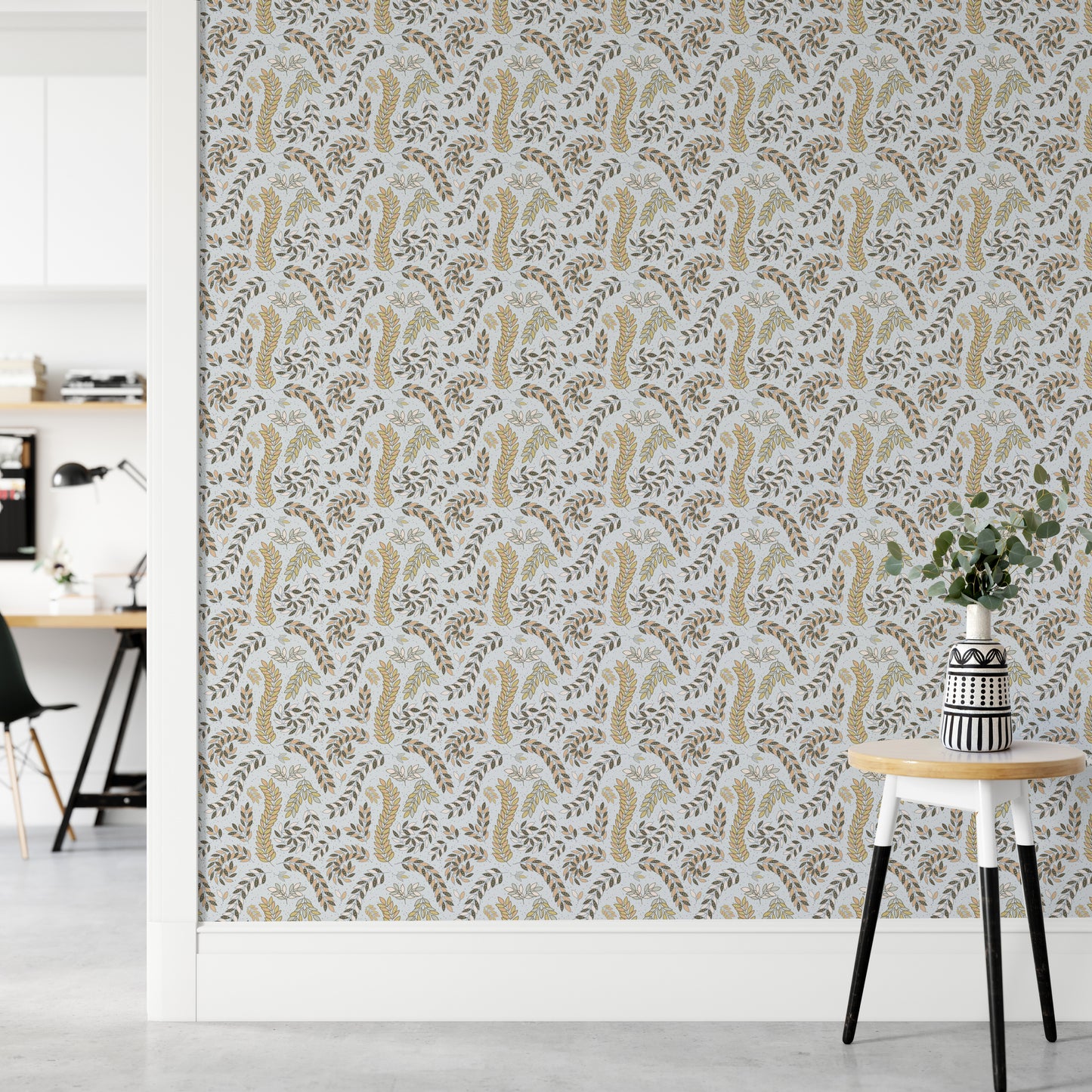 Vintage Foliage Golden and Gray Wallpaper