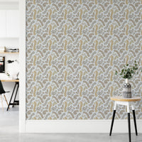 Vintage Foliage Golden and Gray Wallpaper