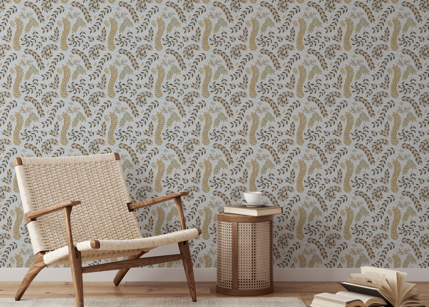 Vintage Foliage Golden and Gray Wallpaper