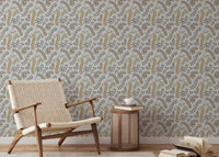 Vintage Foliage Golden and Gray Wallpaper