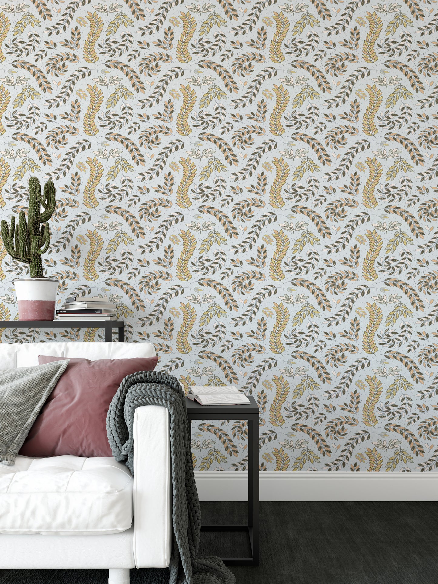 Vintage Foliage Golden and Gray Wallpaper