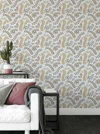 Vintage Foliage Golden and Gray Wallpaper