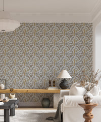 Vintage Foliage Golden and Gray Wallpaper