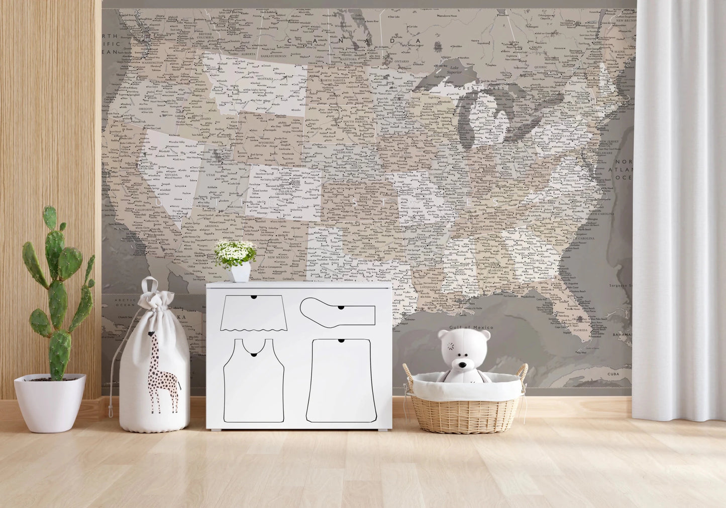 Vintage - looking detailed USA Map, Davey Wall Mural