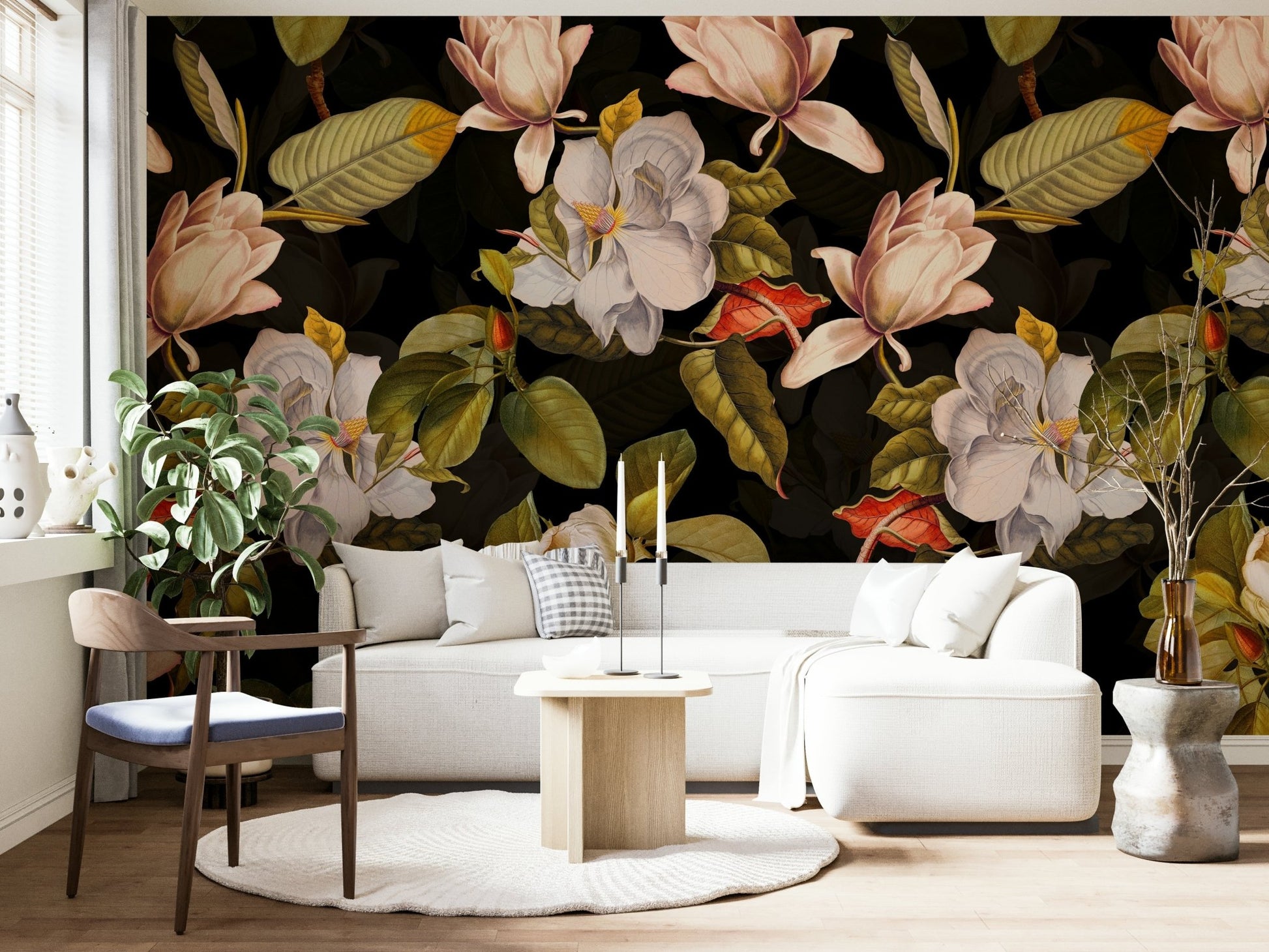 The mural extends across the entire wall, creating a dynamic backdrop.

