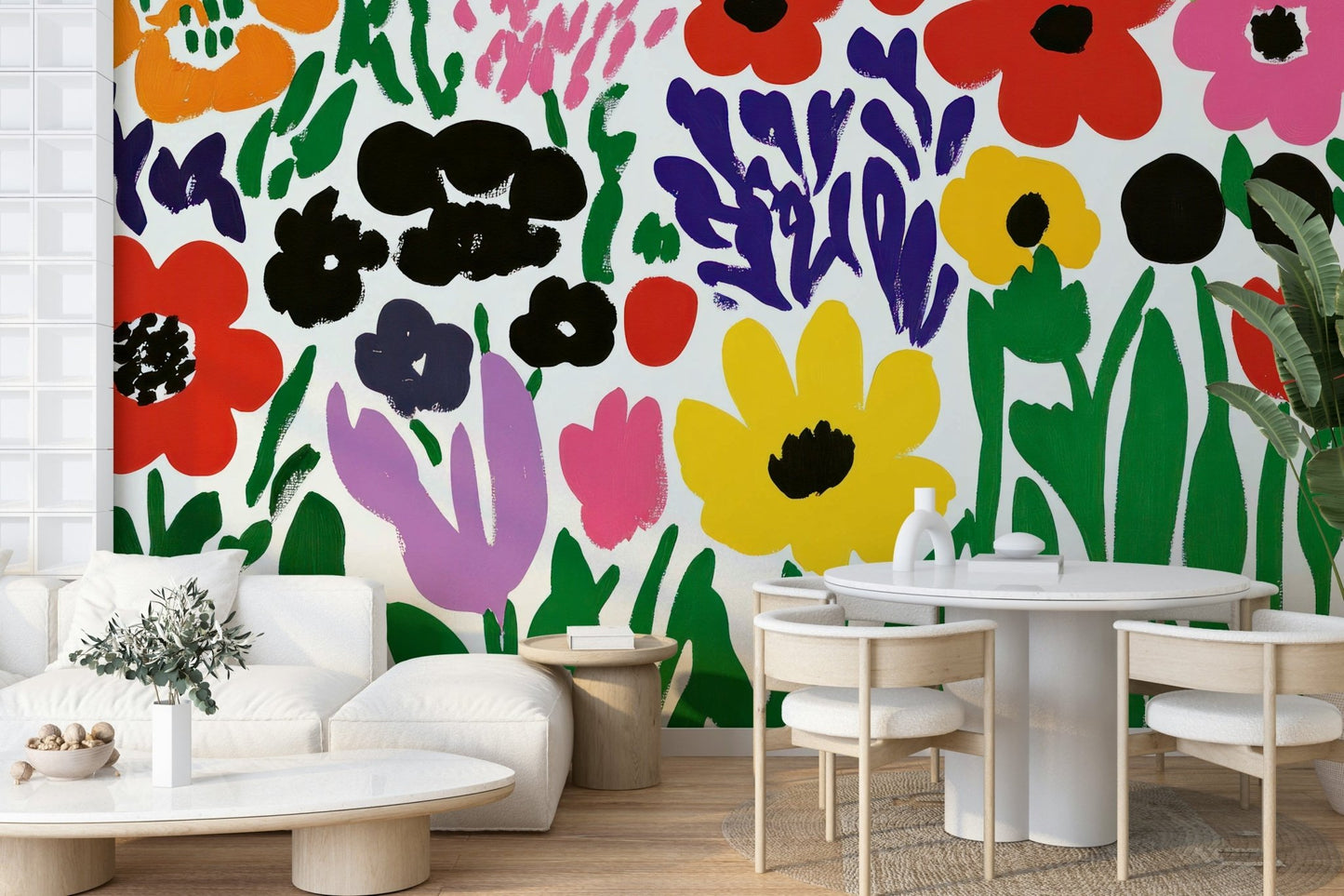 Vintage-inspired flower collage mural

