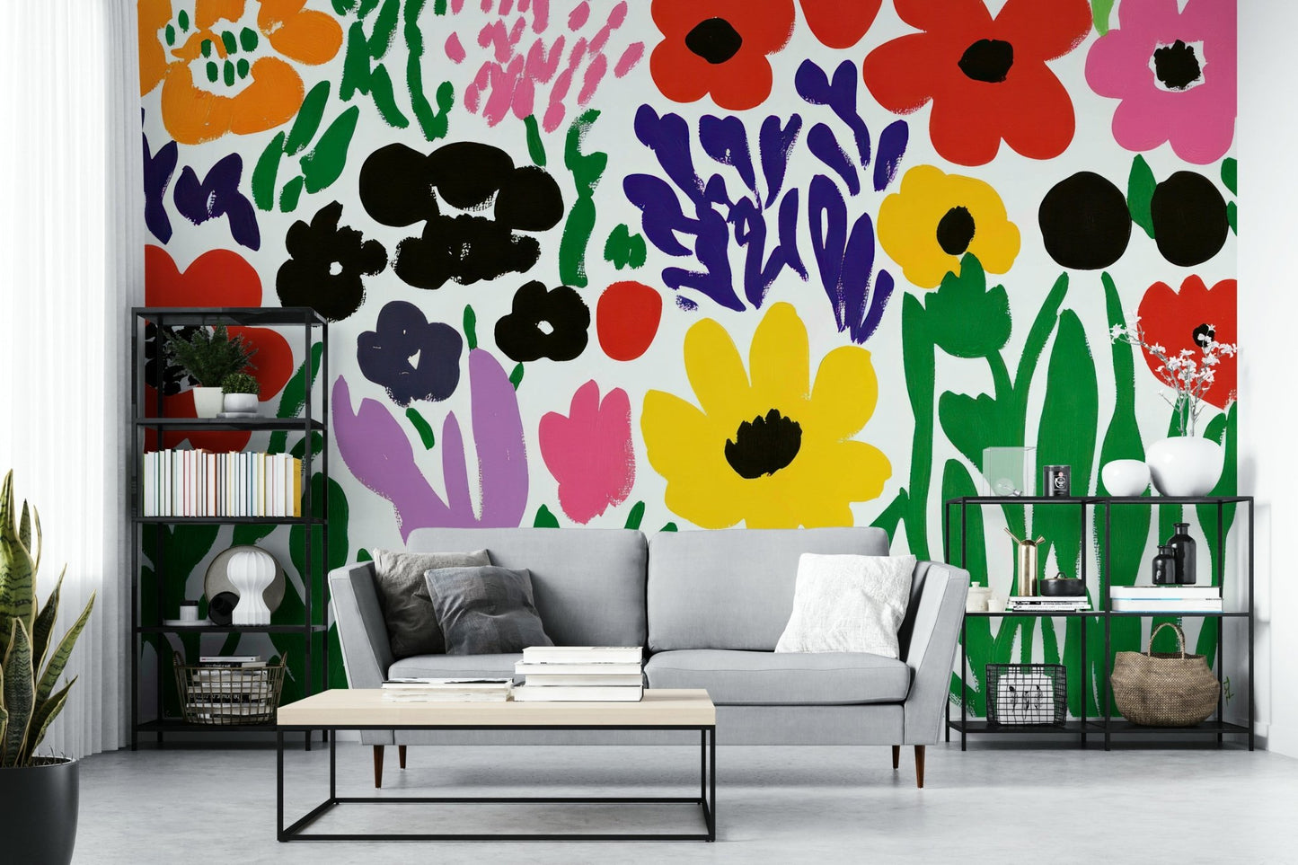 Cut-out style flower mural with vintage feel

