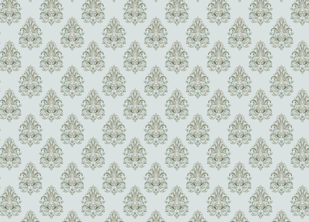 Vintage Damask Green Wallpaper Mural in your room — zoomed