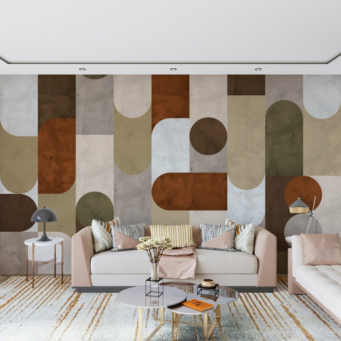 Classic mosaic tile design mural in earthy tones, perfect for rustic or Mediterranean interiors.
