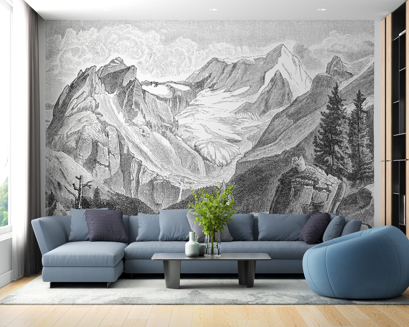 Vintage mountain wallpaper mural 