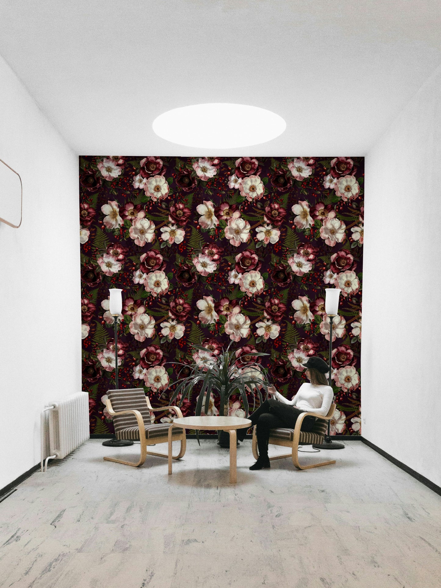 Elegant floral wallpaper in dark shades with roses


