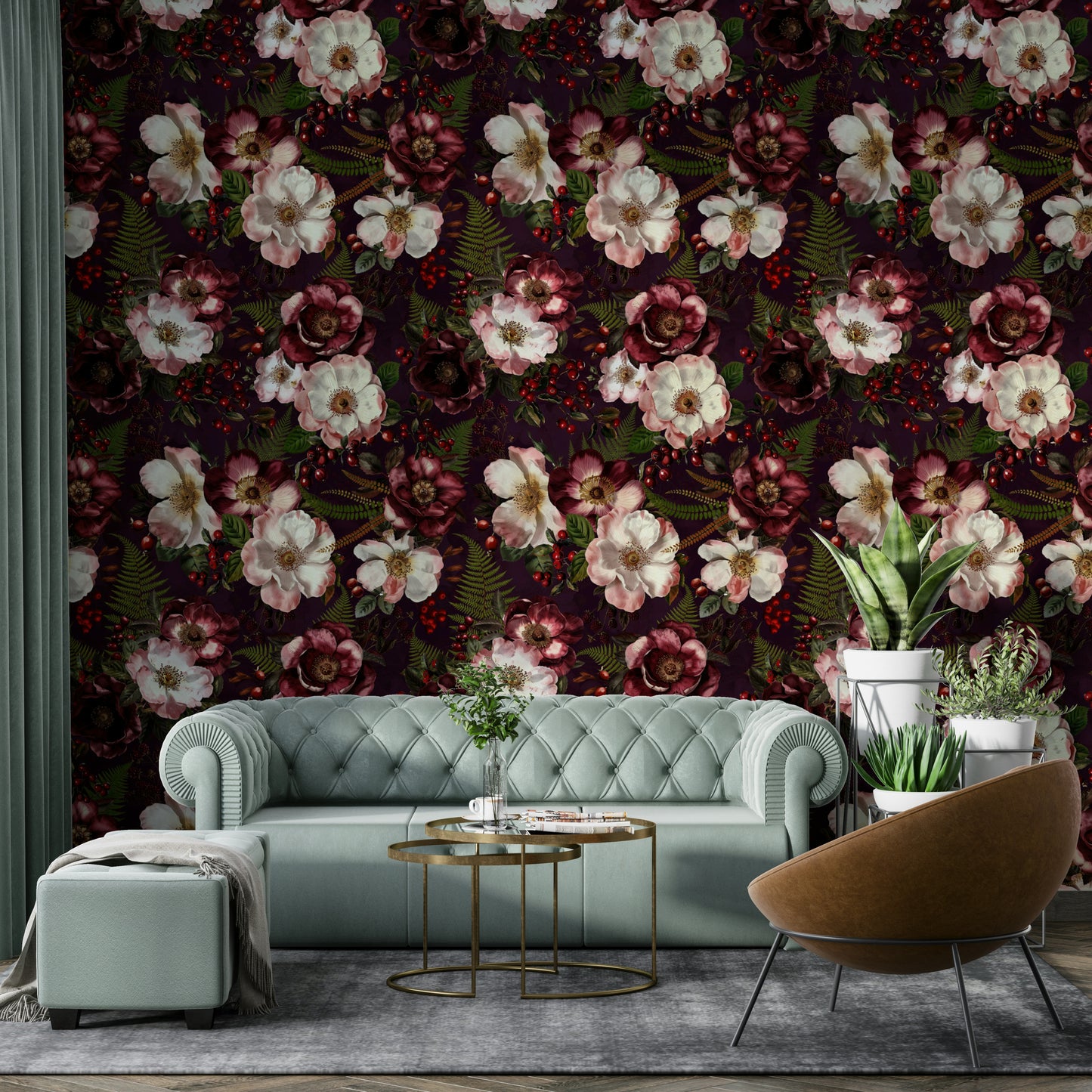 Dark floral wallpaper with mystic night roses

