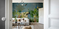 Vintage peacock mural for a unique and luxurious home design.

