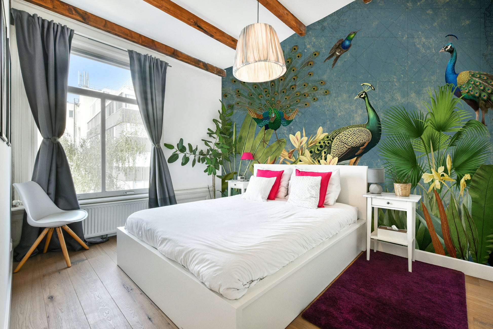 Peacock paradise mural wallpaper for a sophisticated space.

