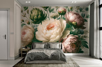 A classic baroque mural with a peony pattern.