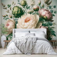 An elegant wall mural with a peony motif.