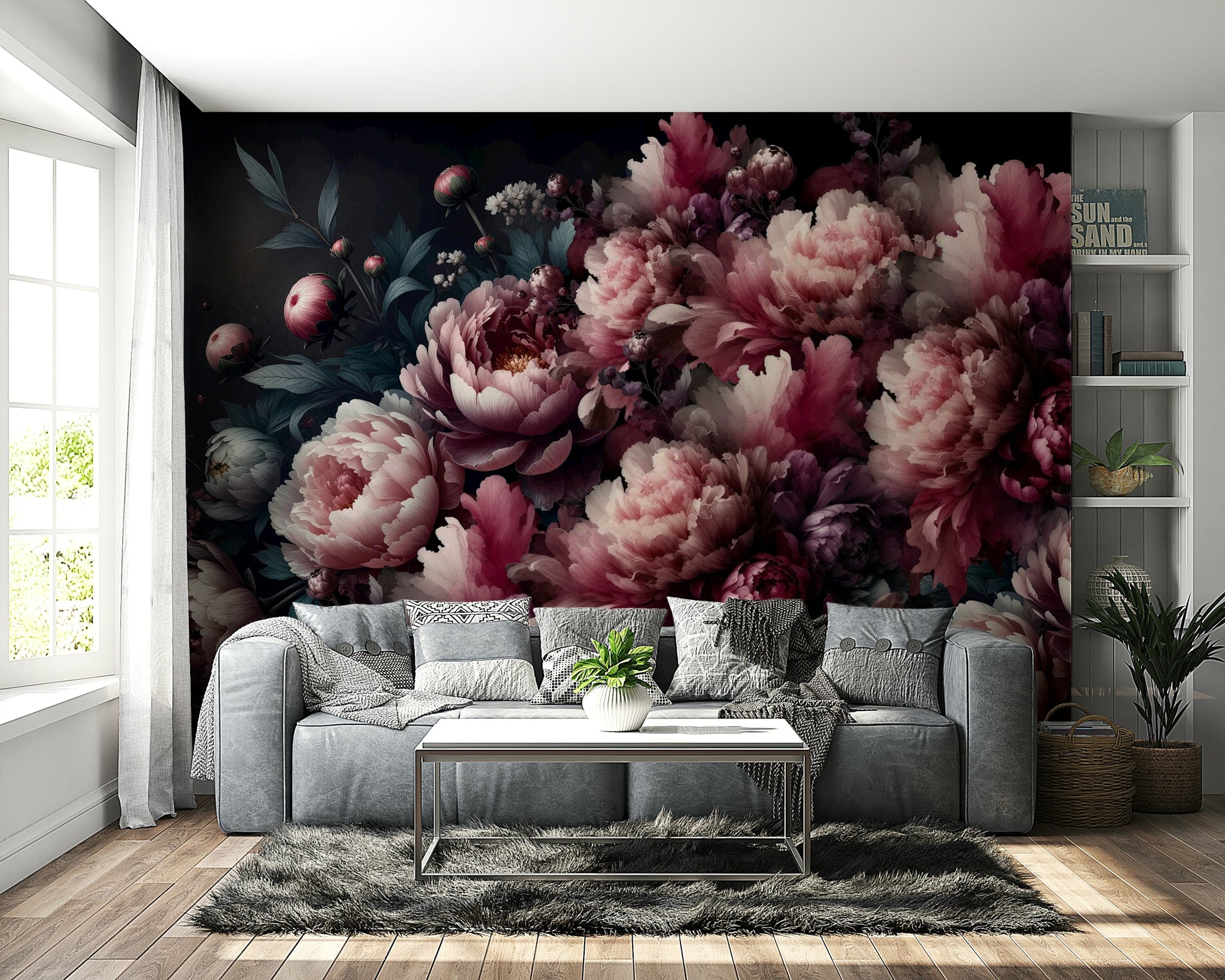Wall mural showing a quiet floral scene

