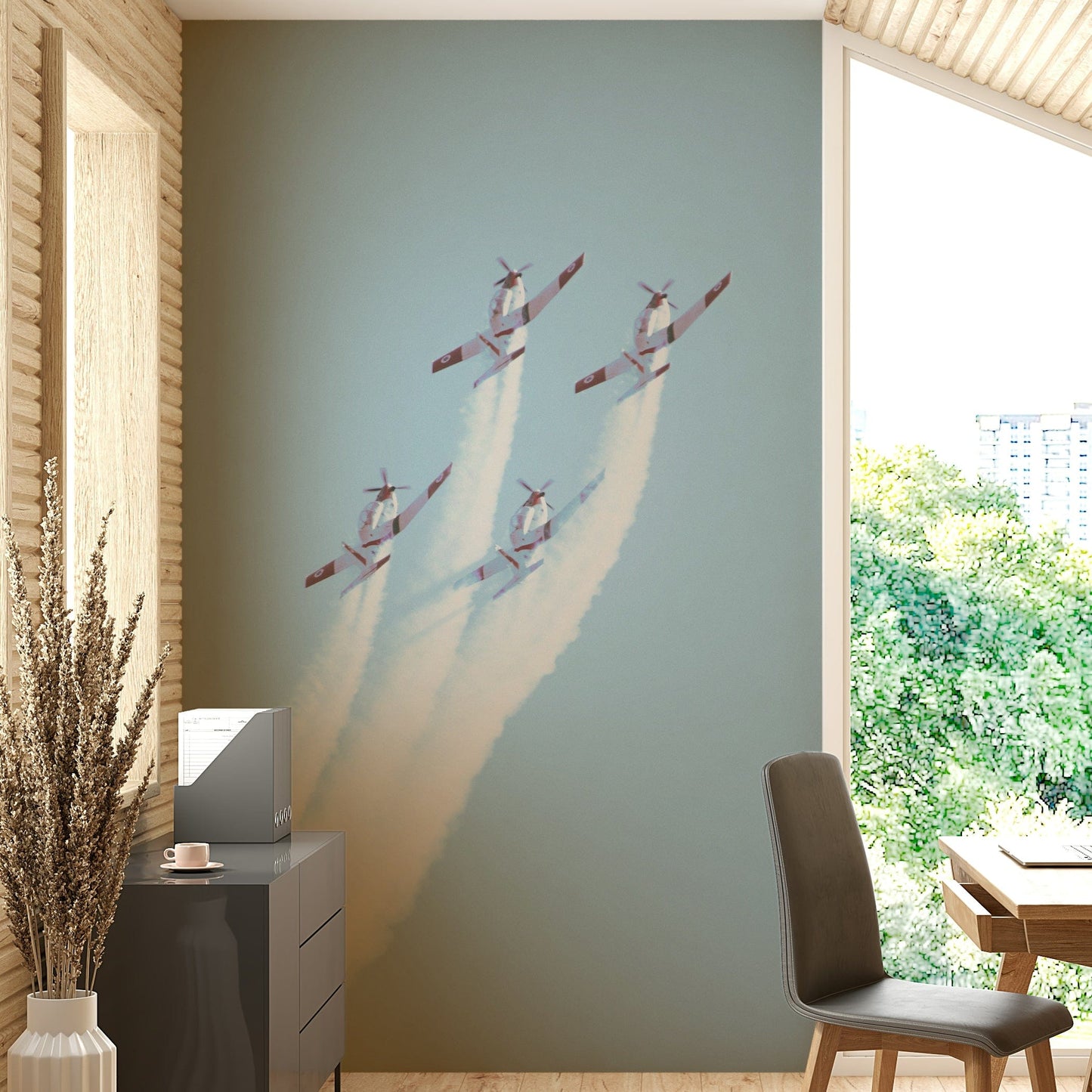 A beautiful retro aircraft wall mural for a living room.

