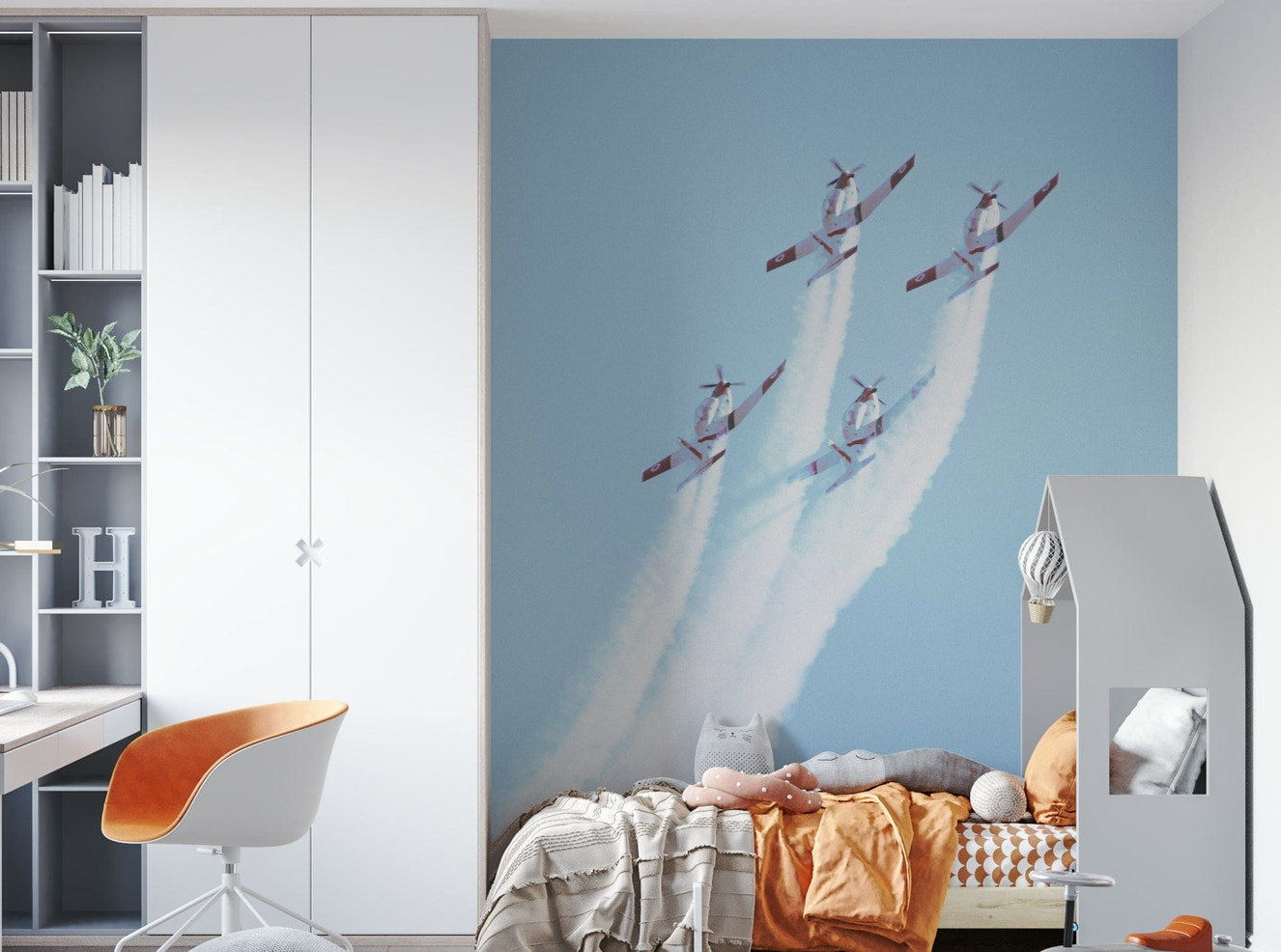 A beautiful vintage aircraft wallpaper mural for a study.

